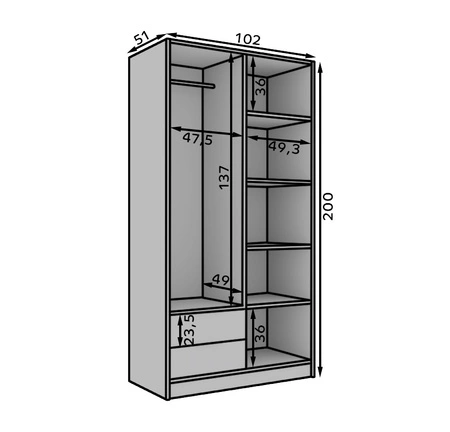 Szafa z lustrem Neri 102 cm biały / czarny stylowe lamele zdobiące drzwi szafy pojemne szuflady uchwyty krawędziowe