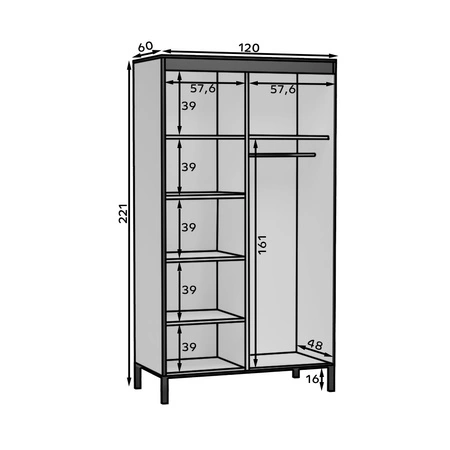 Szafa przesuwna Brig 120 cm dąb artisan / czarny ciekawy design funkcjonalna szafa do przedpokoju idealna do wnętrz w stylu loftowym