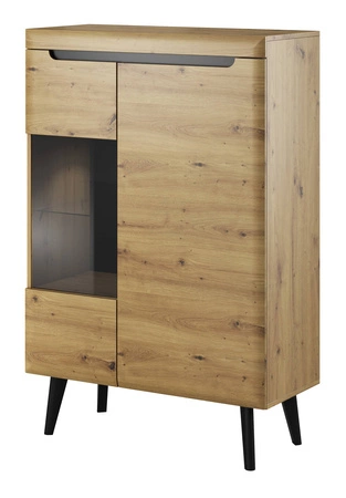 Meblościanka Atka dąb artisan / czarny nowoczesny design obrzeża wykończone specjalną okleiną bezpieczne szkło hartowane