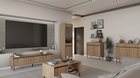 Komoda z szufladami Osaka 100 cm dąb evoke / czarny minimalistyczny design doskonała propozycja komody do salonu i sypialni gustowny ryflowany front