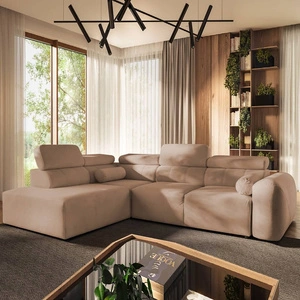 Narożnik z funkcją spania Cantare VII łososiowy lewostronny narożnik z pojemnikiem na pościel wykonany z trwałej tkaniny typu plusz