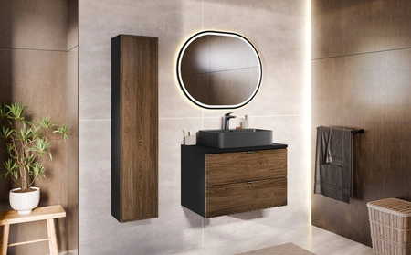 Szafka pod umywalkę Talia 80 cm czarny / dąb casella elegancki design szafka z gustowną frezowaną ramką na frontach uchwyty krawędziowe