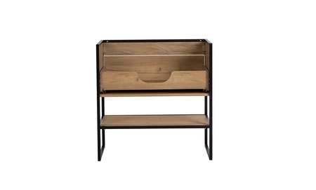 Zestaw mebli łazienkowych Brooklin dąb craft złoty nowoczesne szafki do łazienki o loftowym charakterze stabilna metalowa podstawa