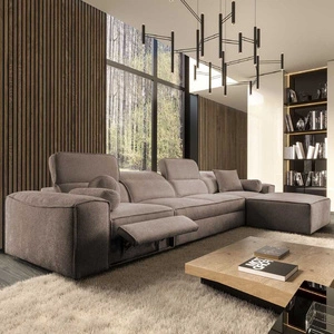 Narożnik z funkcją spania Viano XII Lux jasny brąz prawostronny designerski narożnik do salonu z komfortowym wysuwanym podnóżkiem