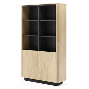 Regał Torro 113 cm dąb cremona / czarny nowoczesny design podkreślony modną kolorystyką regał z drzwiami w stylu japandi