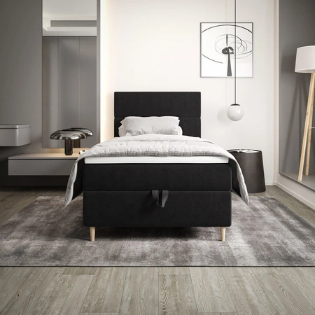 Łóżko kontynentalne Bing 120x200 grafitowe w nowoczesnym skandynawskim stylu z tapicerowanym zagłówkiem łóżko z pojemnikiem