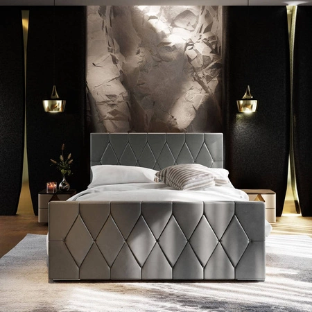 Łóżko tapicerowane Sparks 160x200 jasny szary z pojemnikiem w nowoczesnym stylu z charakterystycznym wezgłowiem oraz z zanóżkiem