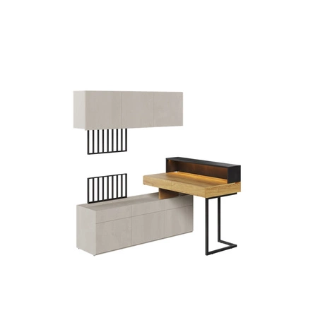 Zestaw mebli Teen Flex hikora naturalna / silk flou / raw steel modne i funkcjonalne meble do małego pokoju lub niewielkiego biura