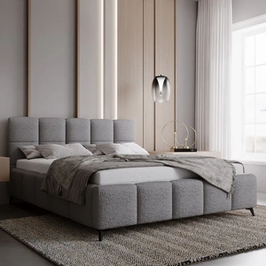 Łóżko tapicerowane Olne 140x200 szare stylowe łóżko z pojemnikiem na pościel wygodny zagłówek zachwyca eleganckim designem