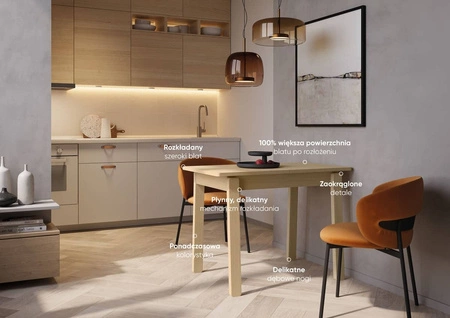 Stół rozkładany Plot 60x104-224 cm dąb jasny praktyczny stół do jadalni idealny do mniejszych pomieszczeń uniwersalny styl