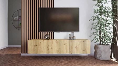 Szafka RTV Colder 150 cm dąb artisan z możliwością podwieszenia stylowy ryflowany front elegancka forma mebla w nowoczesnym stylu