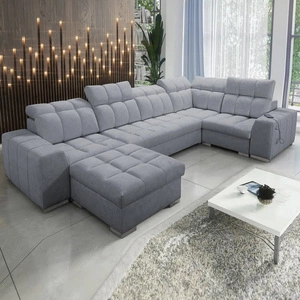 Narożnik z funkcją spania Luigi IV szary lewostronny elegancki narożnik do salonu wykonany z miękkiej tkaniny typu velvet