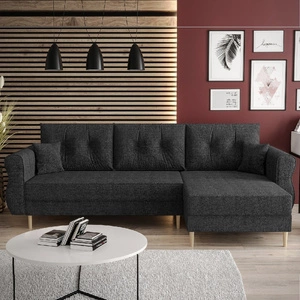 Narożnik z funkcją spania Wilkins grafitowy prawostronny stylowy i nowoczesny design wpisujący się w każdą aranżację