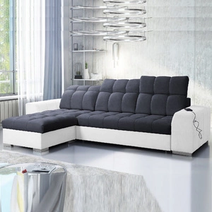 Narożnik z funkcją spania Luigi grafitowy / biały lewostronny narożnik z dwoma pojemnikami na pościel tkanina o ciekawej strukturze
