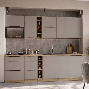 Zestaw mebli kuchennych Fiuggi Ar 255 cm stylowe szafki kuchenne z frontami wykonanymi w technologii anti fingerprint metalowe uchwyty