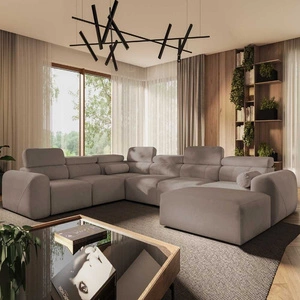 Narożnik z funkcją spania Cantare VIII ciemny beż prawostronny gustowny narożnik z regulowanymi zagłówkami pojemniki na pościel