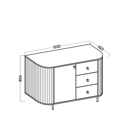 Komoda z szufladami Ovalio 123 cm dąb cremona elegancka komoda o wyjątkowo stylowym designie owalny kształt podkreślony frezowaniami