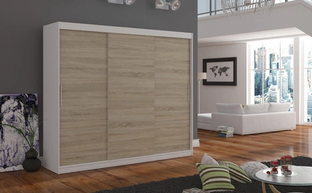 Szafa przesuwna Antos 250 cm biały / dąb sonoma jasny funkcjonalna szafa o uniwersalnym designie doskonała propozycja do przedpokoju