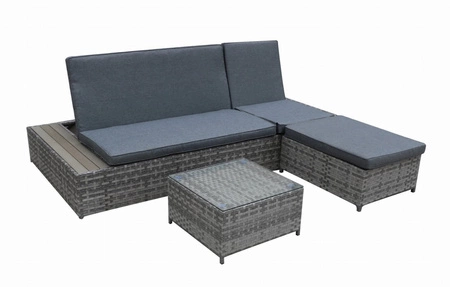 Sofa ogrodowa Diabolico szara elegancki charakter oryginalna forma wielofunkcyjny regulowany mebel ogrodowy wykonany z technorattanu