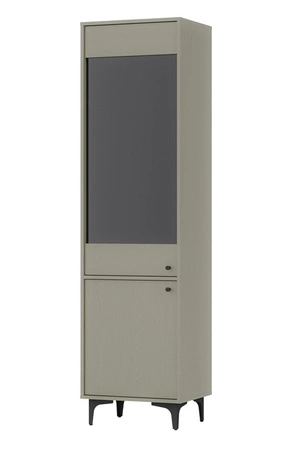 Witryna Kioto I 52 cm eukaliptus stylowy design bezpieczne szkło hartowane witryna wsparta na metalowej podstawie