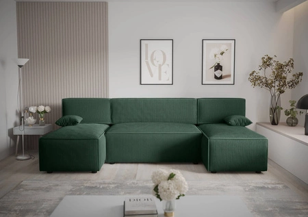 Narożnik z funkcją spania Brandon U zielony pojemnik na pościel trójwymiarowa tkanina o wyrazistych prążkach