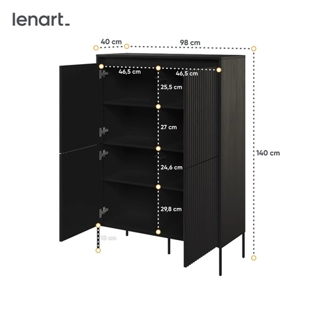 Komoda wysoka Trend 98 cm czarna elegancka i stylowa komoda o wyjątkowym charakterze ryflowane fronty z oświetleniem LED