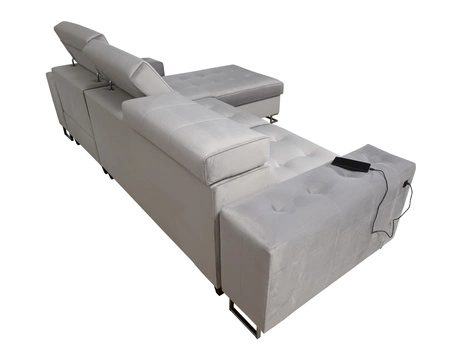 Narożnik z funkcją spania Hampton bordowy prawostronny stylowe pikowania na siedzisku miękka tkanina obiciowa narożnik z dostawką