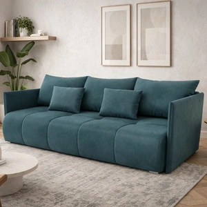 Kanapa rozkładana Selva ciemny szary funkcjonalna sofa do salonu z pojemnikiem na pościel wykonana z tkaniny o pluszowej powierzchni