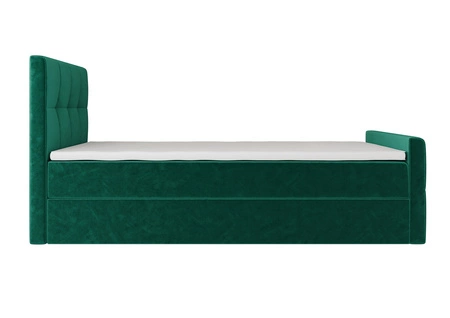 Łóżko kontynentalne Manhattan 100x200 butelkowa zieleń w nowoczesnym skandynawskim stylu z tapicerowanym zagłówkiem i zanóżkiem łóżko z pojemnikiem