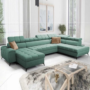 Narożnik z funkcją spania Bolmso VI miętowy lewostronny wygodny narożnik z regulowanymi zagłówkami dekoracyjne pikowania na siedzisku