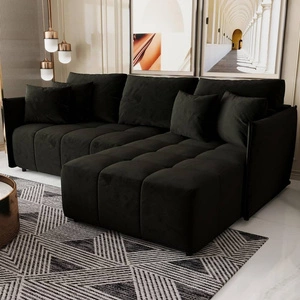 Narożnik z funkcją spania Oroso gafitowy prawostronny miękka tkanina typu velvet z powłoką hydrofobową pojemnik na pościel