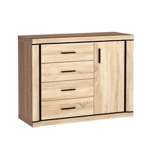 Komoda z szufladami Dallas 117 cm dąb sonoma / czarny elegancka stylistyka mebla wzbogacona o stylowe czarne dodatki