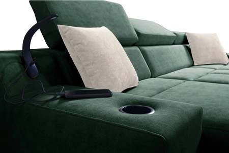 Narożnik z funkcją spania Alcamo szary lewostronny elegancki i stylowy narożnik z dostawką praktyczna szuflada w boczku mebla