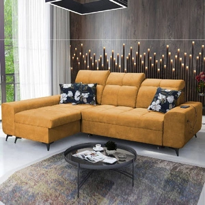 Narożnik z funkcją spania Buffalo żółty lewostronny funkcjonalny i stylowy narożnik rozkładany z pojemnikiem na pościel