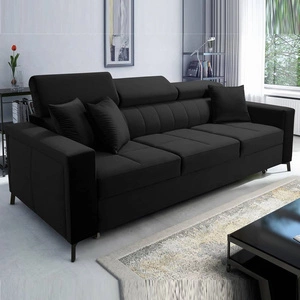 Sofa z funkcją spania Nausa czarna regulowane zagłówki odporna na zaciągnięcia i zadrapania komfortowa podczas wypoczynku