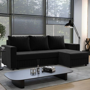 Narożnik z funkcją spania Pasco czarny prawostronny klasyczny narożnik wpisujący się w każdą aranżację dekoracyjne przeszycia