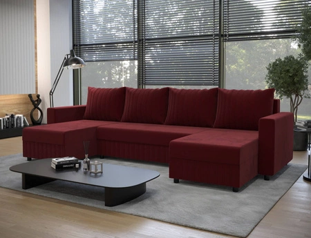Narożnik z funkcją spania Pasco U burgundowy klasyczny design gustowna bryła z gwarancją funkcjonalności i komfortu miękka tkanina
