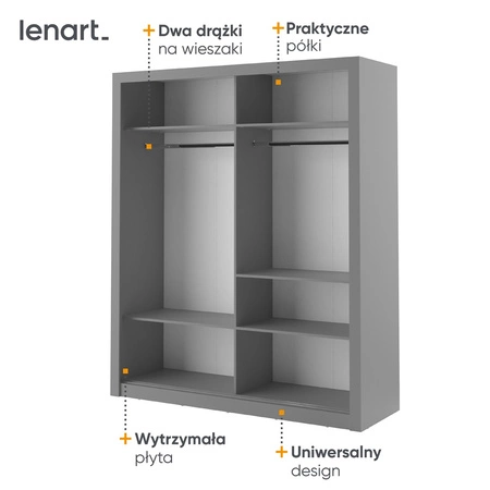 Szafa przesuwna z lustrem Arti 180 cm szara pojemna szafa do przedpokoju drzwi szafy wykończone lustrami w ciekawej konfiguracji