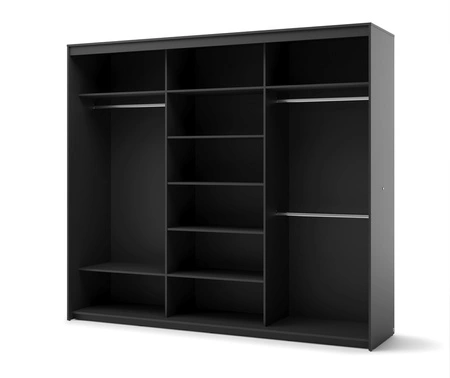 Szafa przesuwna z lustrem Trend 250 cm czarna wyjątkowy design pojemna szafa do sypialni z oświetleniem LED stylowe ryflowane fronty