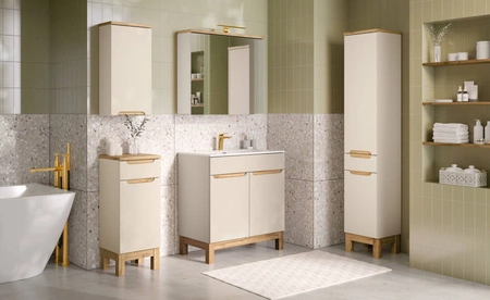 Szafka pod umywalkę Bali 80 cm beżowy / dąb wotan nowoczesna szafka do łazienki osadzona na stabilnych nogach oryginalny design