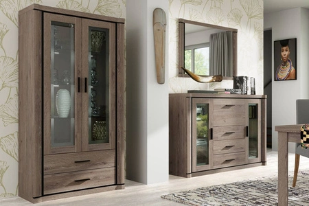 Lustro wiszące Dallas 115x82 cm dąb truflowy / czarny prostokątne lustro w ramie idealny dodatek do przedpokoju sypialni lub garderoby