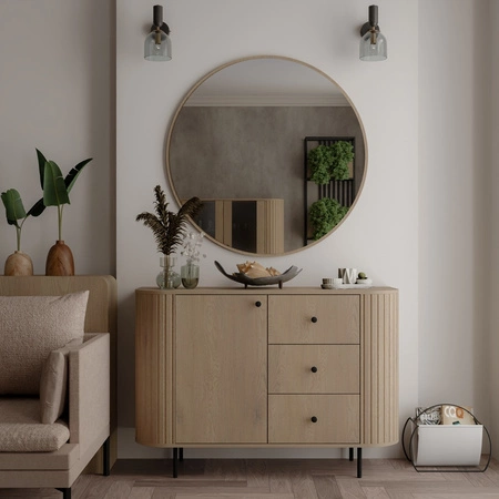 Komoda z szufladami Ovalio 123 cm dąb cremona elegancka komoda o wyjątkowo stylowym designie owalny kształt podkreślony frezowaniami