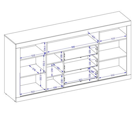 Komoda z szufladami Tudor 220 cm dąb samdal / czarny z drzwiami przesuwnymi funkcjonalna i pojemna komoda bezuchwytowy system push to open