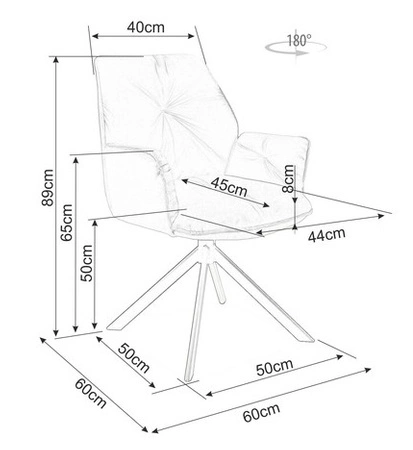 Krzesło tapicerowane Boogie II 45x44 cm szare stylowe krzesło obrotowe z metalowymi nogami krzesło glamour