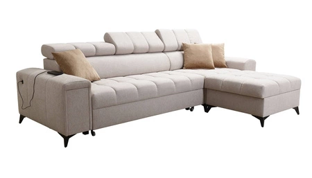 Narożnik z funkcją spania Bolmso zielony prawostronny narożnik z dwoma pojemnikami na pościel praktyczna szuflada w boczku mebla