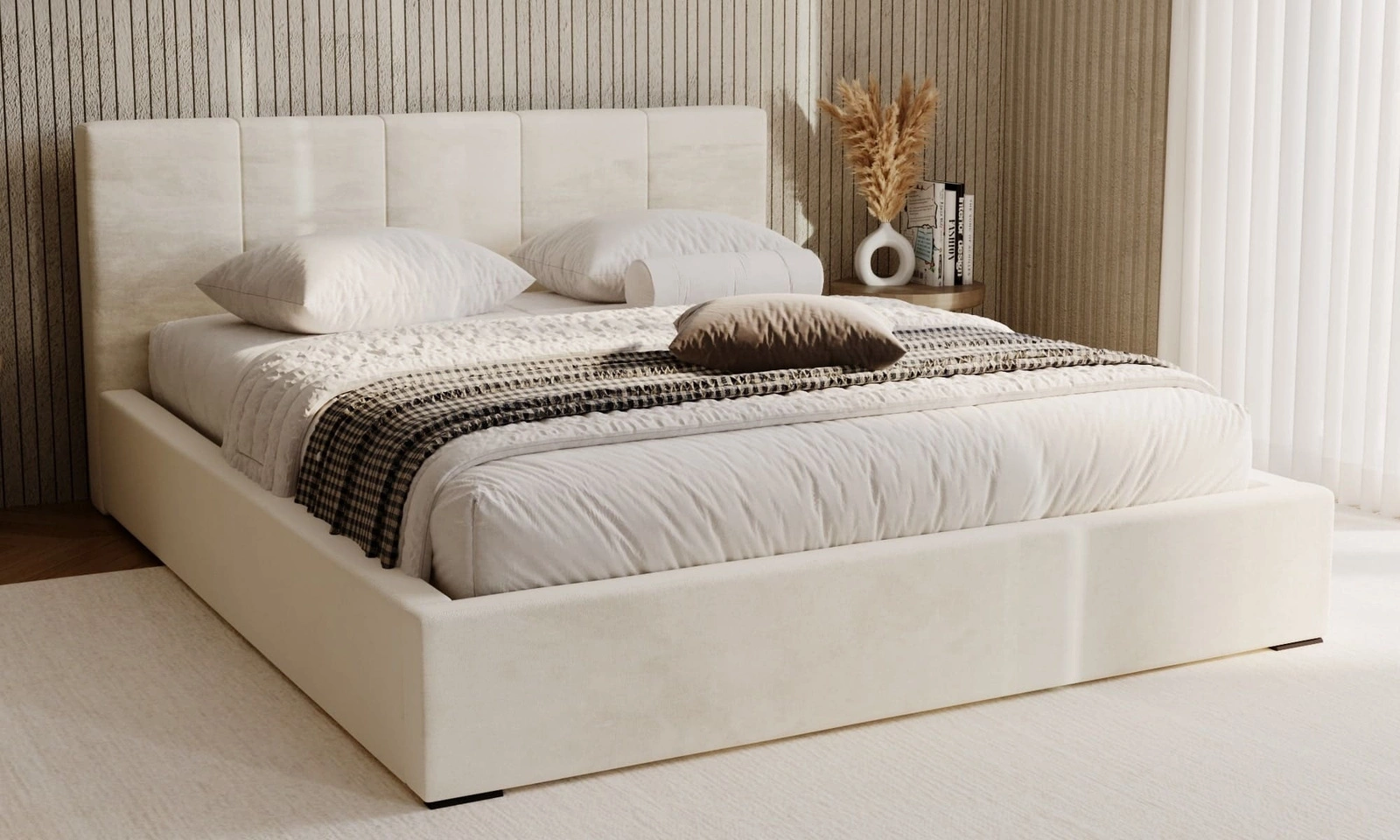 Łóżko z pojemnikiem Fiero 140x200 cm Amor Velvet 4323 beżowe