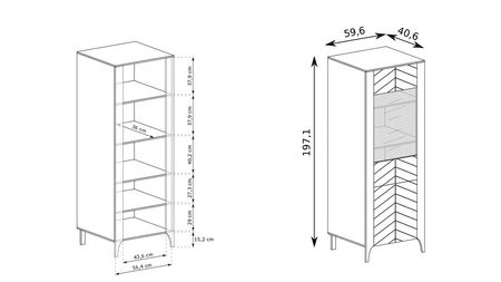 Witryna Malumi 60 cm czarna stylowa witryna do salonu ozdobiona wyrafinowanym wzorem jodełki wysoka smukła podstawa