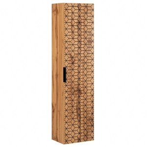 Słupek łazienkowy wiszący Diamond 35 cm dąb wotan / czarny designerska szafka do łazienki z nietuzinkowym ryflowaniem w kształcie rombów