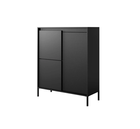 Zestaw mebli Sesti czarny nowoczesny i oryginalny design meblościanki ciekawe zestawienie ryflowania z gładkimi frontami push to open