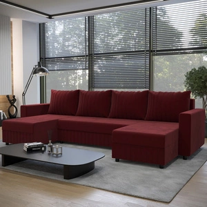 Narożnik z funkcją spania Pasco U burgundowy klasyczny design gustowna bryła z gwarancją funkcjonalności i komfortu miękka tkanina